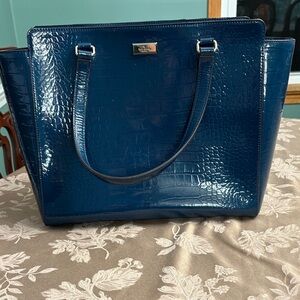 Elegant Kate Spade Blue Crocodile-Embossed Tote Bag